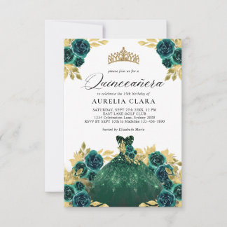 BUDGET Glam Grünes Kleid Floral 15. Quinceañera Mitteilungskarte