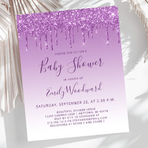 Budget Glam Lila Glitter-Einladung zur Babyparty