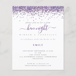 Budget Glam Lila Glitzer Hen Night Einladung