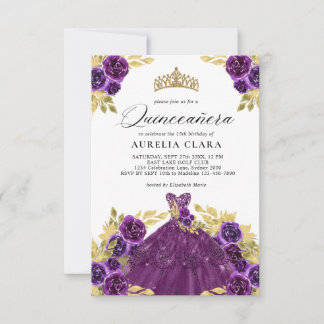 BUDGET Glam Lila Kleid Floral 15. Quinceañera Mitteilungskarte