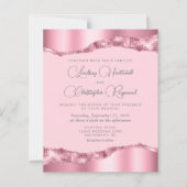 Budget Glam Pink Foil Mirror Tiles Wedite Einladun (Vorderseite)