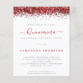 Budget Glam Roter Glitzer Quinceañera Einladung