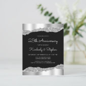 Budget Glam Silver Black 25th Anniversary Invite (Stehend Vorderseite)