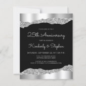 Budget Glam Silver Black 25th Anniversary Invite (Vorderseite)