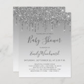 Budget Glam Silver Glitzer Kinderdusche Einladung (Vorne/Hinten)
