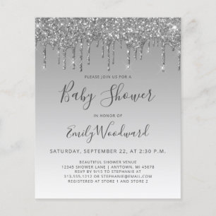 Budget Glam Silver Glitzer Kinderdusche Einladung