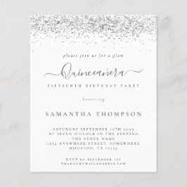 Budget Glam Silver Glitzer Quinceañera Einladung