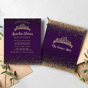 BUDGET Glam Violet Gold Glitzer Tiara Quinceanera