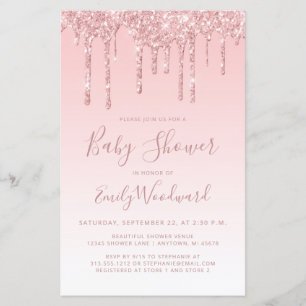 Budget Glitter Drip Pink Baby Shower Einladung