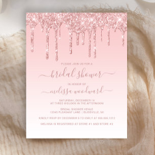 Budget Glitter Drip Pink Brautparty-Einladung