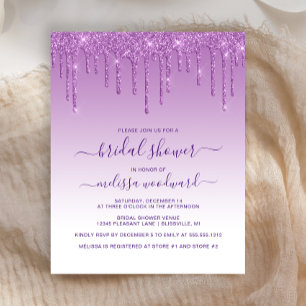 Budget Glitter Lila Hochzeitsdusche-Einladung