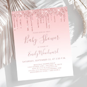 Budget Glitter Rosa Baby Shower Einladung