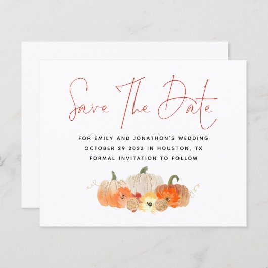 Budget Glittery Pumpkins QR-Code Save the Date (Vorne/Hinten)