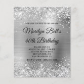 Budget Glittery Silver Girly Foil Einladung (Vorderseite)