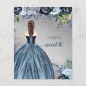 Budget Glitzer Blauer Kleid Süß 16 Einladung (Vorderseite)