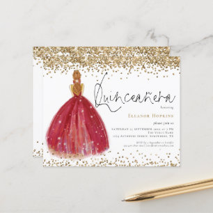 Budget Glitzer Burgundy Gown Quinceanera Einladung
