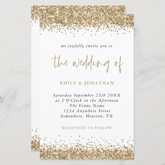 Budget Glitzer Gold Confetti Hochzeit Einladung (Vorne/Hinten)