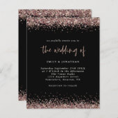 Budget Glitzer Rose Gold Wedding Black Einladung (Vorne/Hinten)