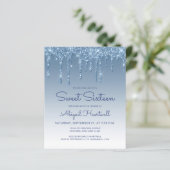 Budget Glitzer Tropfen Blue Sweet 16 Einladung (Stehend Vorderseite)