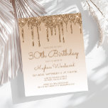 Budget Glitzer Tropfen Gold 30. Geburtstag Einladu<br><div class="desc">Diese trendige Einladung zum 30. Geburtstag mit einem funkelnd goldenen Imitat Glitzer Tropfen Rand und mehr Hintergrund. Die Wörter "30. Geburtstag" und der Name des Ehrengast erscheinen in lässiger Goldschrift, mit der Erholung des anpassbaren Textes in goldenen Sans Serif Schriftart. Das gleiche goldene Glitzer Tropfen Design erscheint auf der Rückseite....</div>