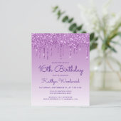 Budget Glitzer Tropfen Lila 16. Geburtstag Einladu (Stehend Vorderseite)