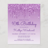 Budget Glitzer Tropfen Lila 16. Geburtstag Einladu (Vorderseite)