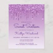 Budget Glitzer Tropfen Lila Sweet 16 Einladung (Vorderseite)