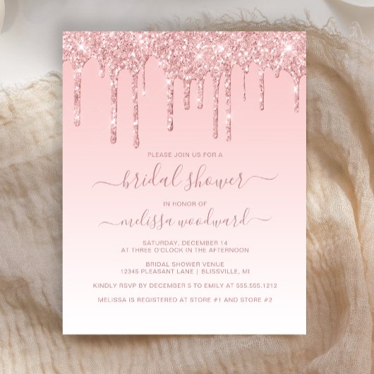 Budget Glitzer Tropfen Pink Bridal Dusche Einladun
