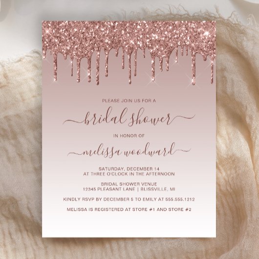 Budget Glitzer Tropfen Rose Gold Brautparty Einlad