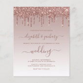 Budget Glitzer Tropfen Rose Gold Hochzeit Einladun (Vorderseite)