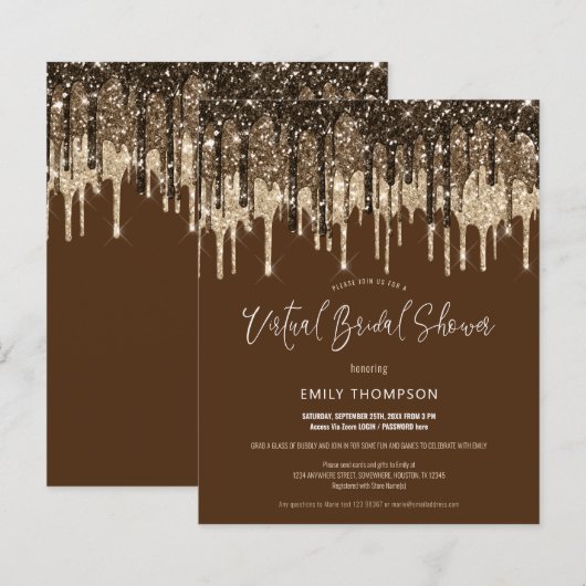 Budget Glitzer Virtual Bridal Dusche Einladung (Vorne/Hinten)