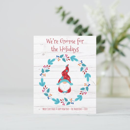 Budget Gnome for Holidays Elf Rustic Wreath Card (Stehend Vorderseite)