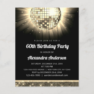 Budget Gold 60. Geburtstagsparty 70's Disco Ball Flyer