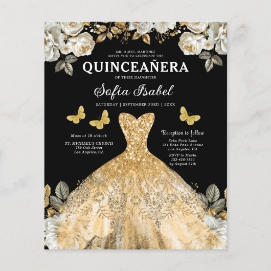 Budget Gold Bilingual Spanish Quinceanera Flyer (Vorne)