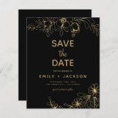 Budget Gold Black Modern Save the Date Floral Ann (Vorne/Hinten)
