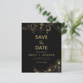 Budget Gold Black Modern Save the Date Floral Ann (Stehend Vorderseite)