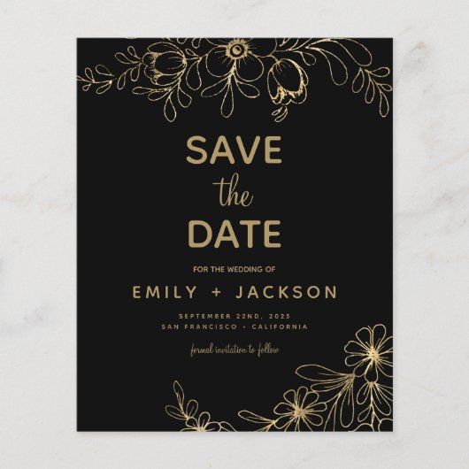 Budget Gold Black Modern Save the Date Floral Ann (Vorderseite)