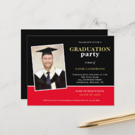Budget Gold Black Red Foto Grad Party Einladung