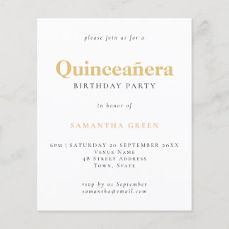 Budget Gold Black Text Quinceañera Birthday Einlad