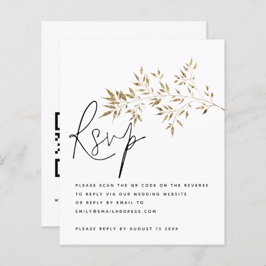 Budget Gold Blätter QR Code Hochzeitsszenierung RS (Vorne/Hinten)