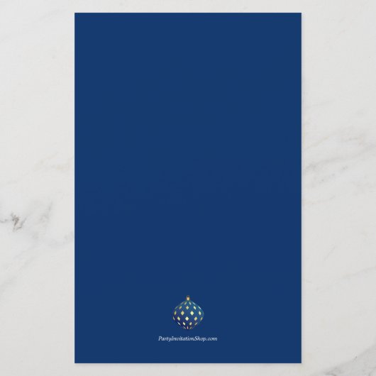Budget Gold Blue Ornaments Weihnachtseinladungen (Rückseite)