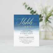 Budget Gold & Blue Watercolor Überraschung Geburts (Stehend Vorderseite)