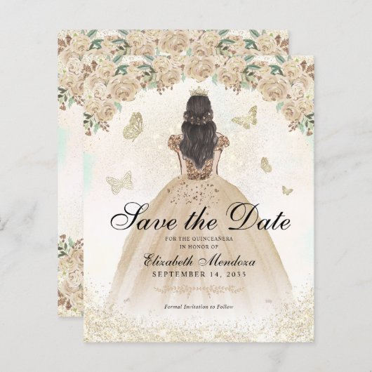 Budget Gold BlumenPrinzessin Quinceañera Rett Datu (Vorne/Hinten)