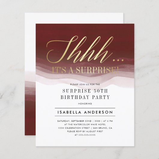 Budget Gold Burgundi Wasserfarbe Überraschung Gebu (Vorne/Hinten)