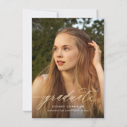 Budget Gold Calligraphy Abschluss Foto Einladung (Vorderseite)