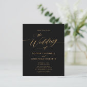 Budget Gold Calligraphy Black Wedding Einladung (Stehend Vorderseite)