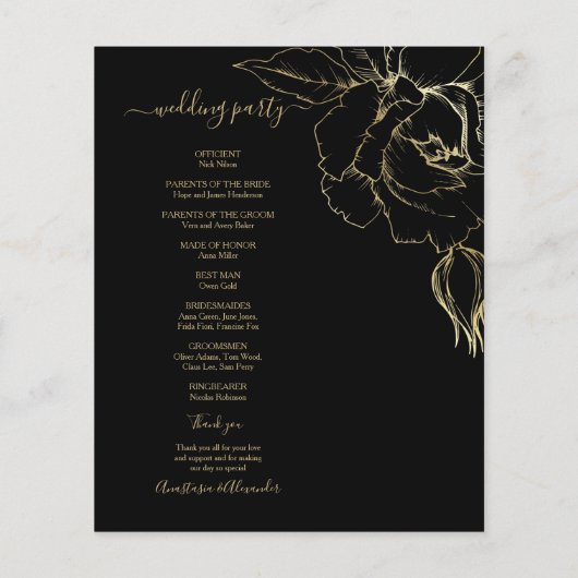 Budget Gold Classic Wedding Program Karte. Flyer (Hinten)