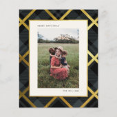 Budget Gold Dunkelgrüner Tartan Weihnachtsfotokart (Vorderseite)