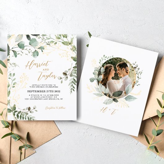 BUDGET Gold Eukalyptus Foto Monogramm Hochzeit