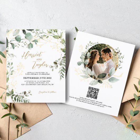 BUDGET Gold Eukalyptus Foto QR Code Hochzeit 